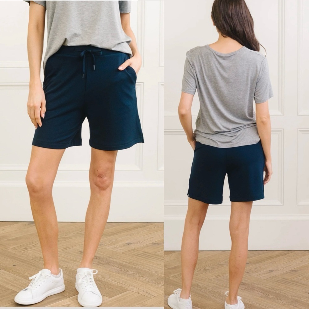 Cozy Earth Women's Brushed Bamboo 6” Mid-Length Lounge PJ Shorts Blue Small NEW - Picture 2 of 9